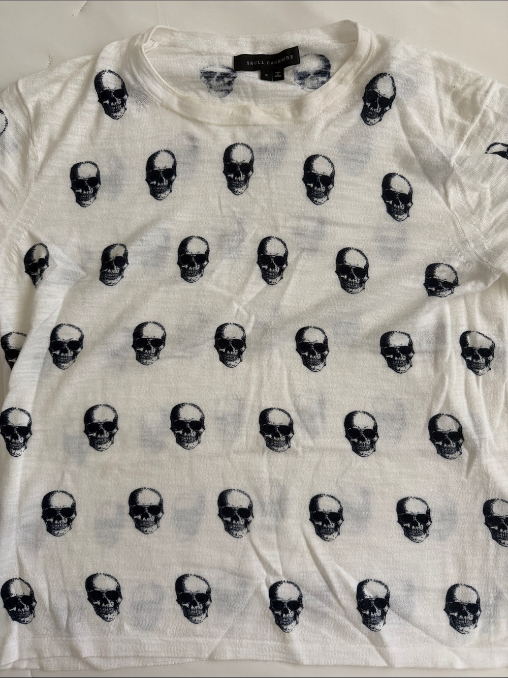 Skull Cashmere White Tee with Black Skull Pattern - Kids